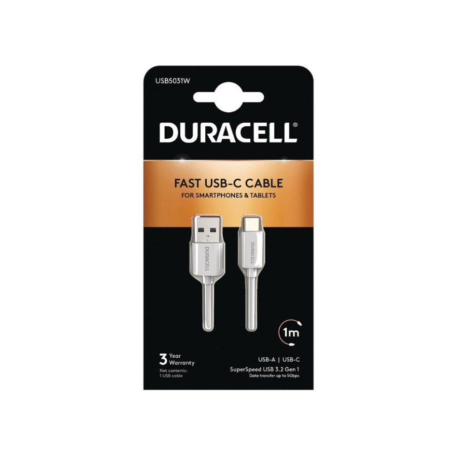 Cable usb 3.0 tipo-c duracell usb5031w usb tipo-c macho usb macho 1m blanco