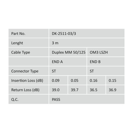 Digitus dk-2511-03/3 cable lwl om3 st / st 3.0m mu duplex st a stmm om3 50 / 1253.0m