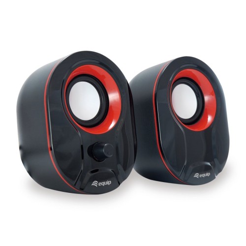 Equip altavoces 2.0 mini  6w rms color negro y rojo jack 3.5  control de volumen alimetancion usb