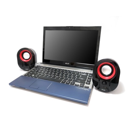 Equip altavoces 2.0 mini  6w rms color negro y rojo jack 3.5  control de volumen alimetancion usb