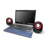Equip altavoces 2.0 mini  6w rms color negro y rojo jack 3.5  control de volumen alimetancion usb