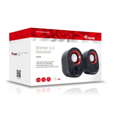 Equip altavoces 2.0 mini  6w rms color negro y rojo jack 3.5  control de volumen alimetancion usb