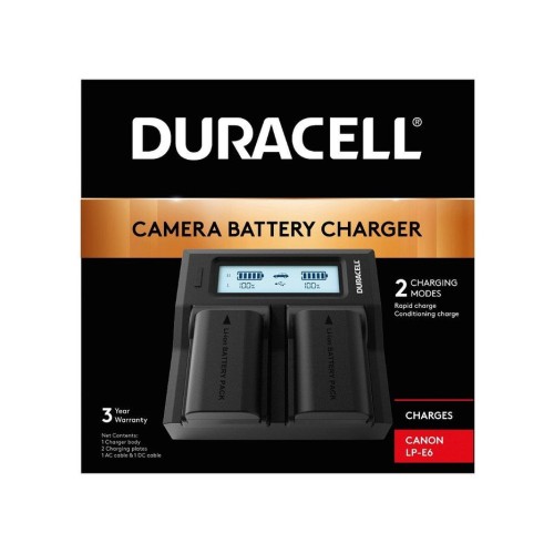Duracell duracell led dual dslr batería charger para for canon lp-e6, lp-e6n, lp-e6nh drc6103