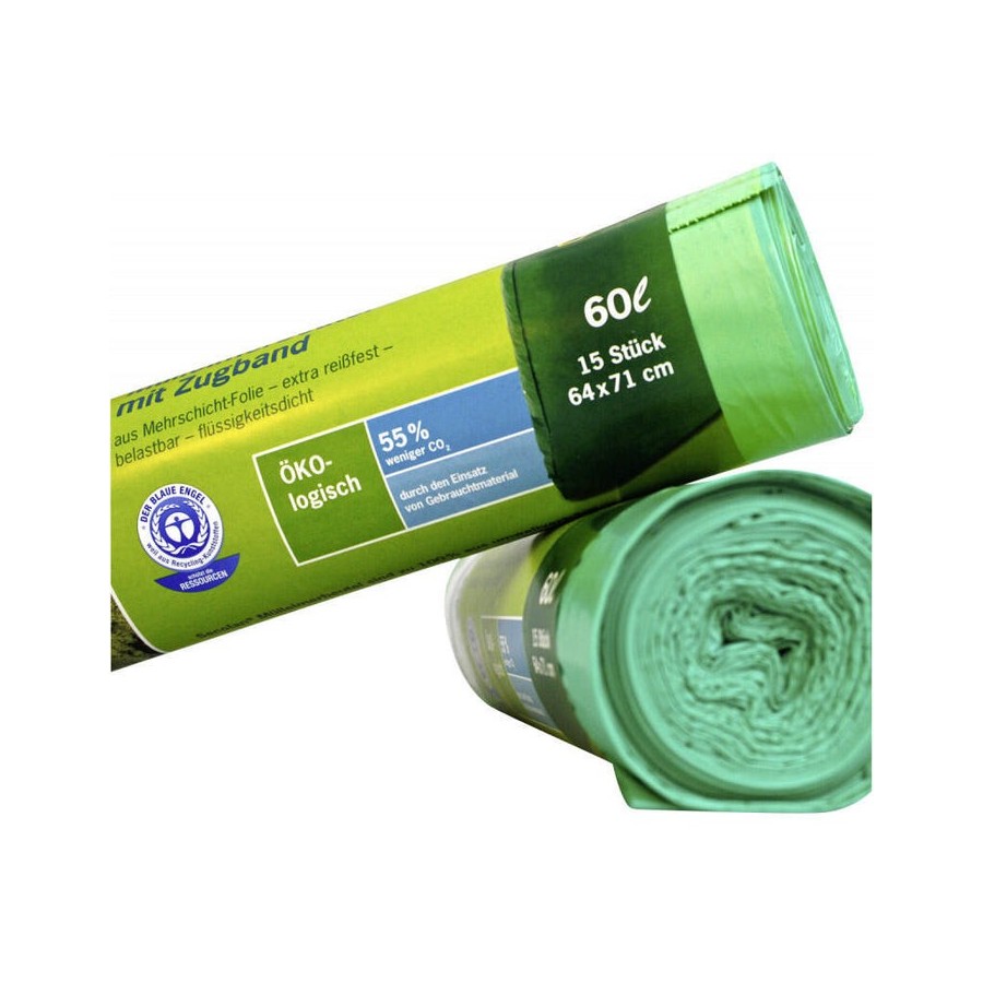 Secolan bolsa de basura con autocierre 60l verde rollo 15u