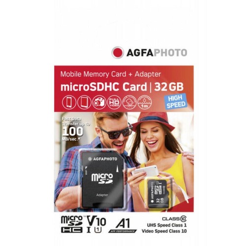 Agfaphoto microsdhc uhs-i 32gb high speed class 10 u1 + adapter