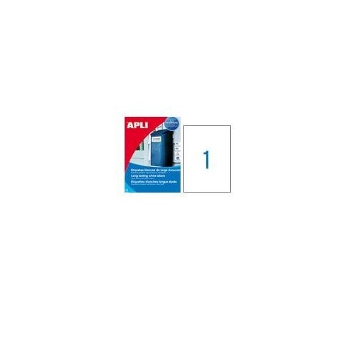 Apli etiquetas adhesivas 210x297mm láser c/rectos 1 x 20h poliéster blanco