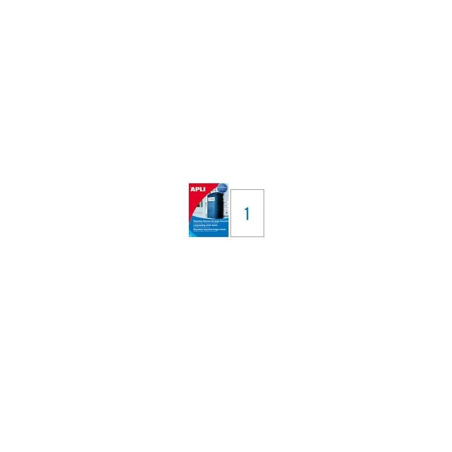 Apli etiquetas adhesivas 210x297mm láser c/rectos 1 x 20h poliéster blanco