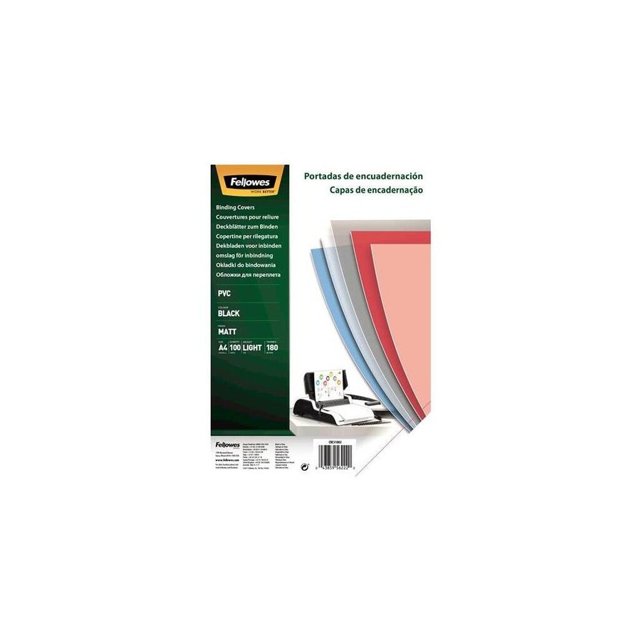 Pack 100 portadas pvc opaco negro 180 micras a4 fellowes  pack 100 portadas pvc opaco negro 180 micras a4 fellowes 5100301