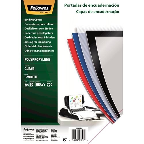 Fellowes pack de 50 portadas de polipropileno a4 - 700 micras - acabado de calidad - transparente