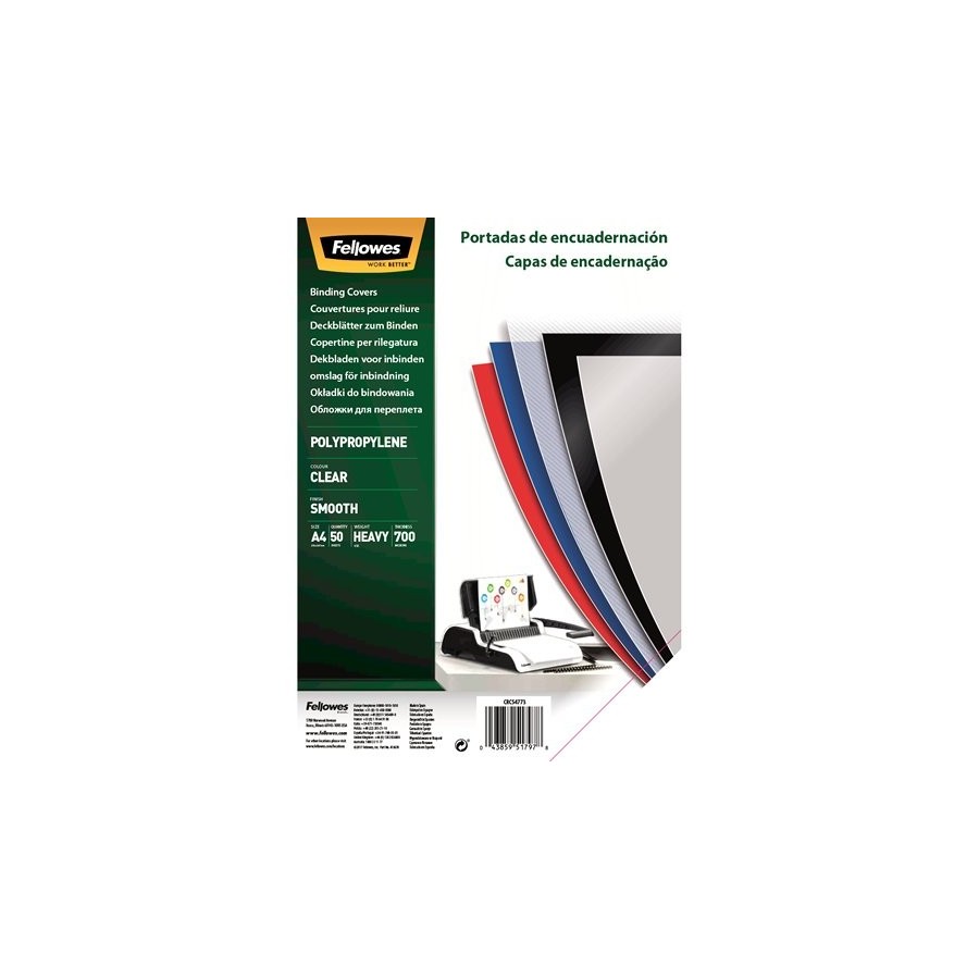 Fellowes pack de 50 portadas de polipropileno a4 - 700 micras - acabado de calidad - transparente