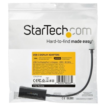 Startech adaptador usb-c a dp 8k 30hz