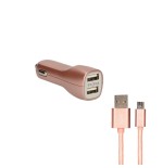 Ksix cargador de coche metalizado 2x usb 2.1a + cable micro-usb rosa dorado