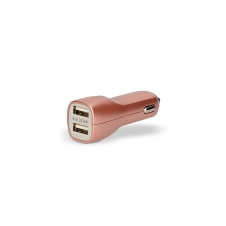 Ksix cargador de coche metalizado 2x usb 2.1a + cable micro-usb rosa dorado