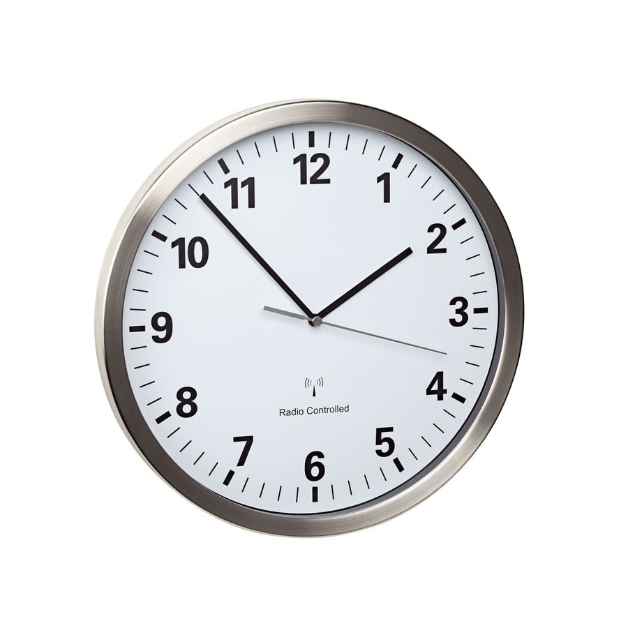 Tfa dostmann reloj de pared controlado por radio con marco de acero inoxidable blanco (l) 305 x (b) 43 x (h) 305 mm