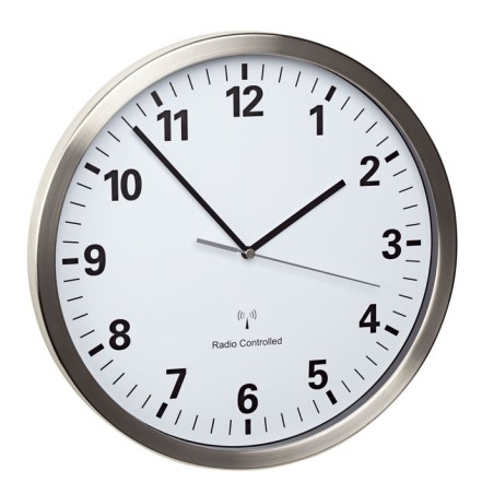 Tfa dostmann reloj de pared controlado por radio con marco de acero inoxidable blanco (l) 305 x (b) 43 x (h) 305 mm