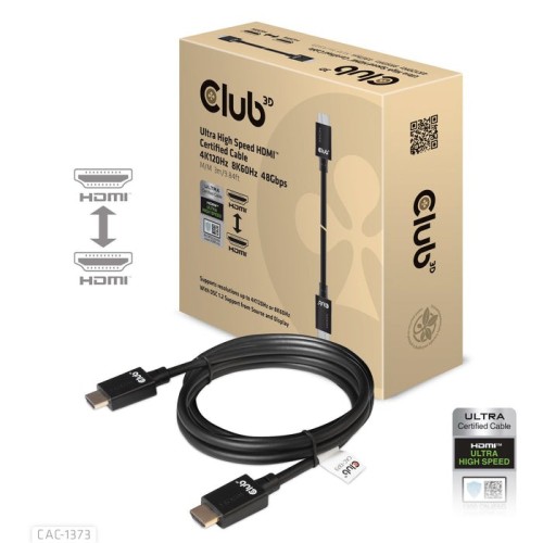 Club3d hdmi cable 2.1 hdmi de ultra alta velocidad, 4k 120hz, 8k60hz, 48gbps m / m, 3m