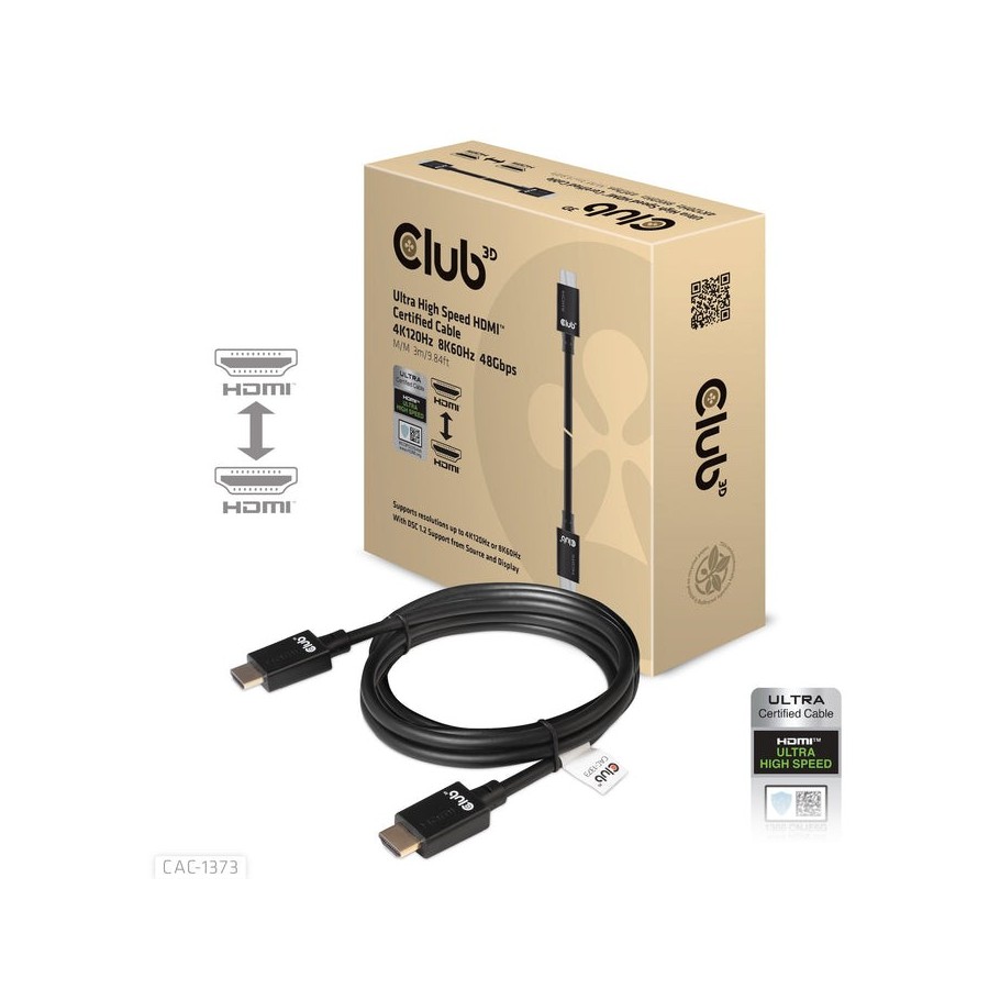 Club3d hdmi cable 2.1 hdmi de ultra alta velocidad, 4k 120hz, 8k60hz, 48gbps m / m, 3m