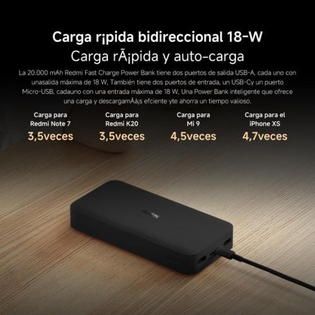Powerbank 20000mah xiaomi redmi fast charge negra