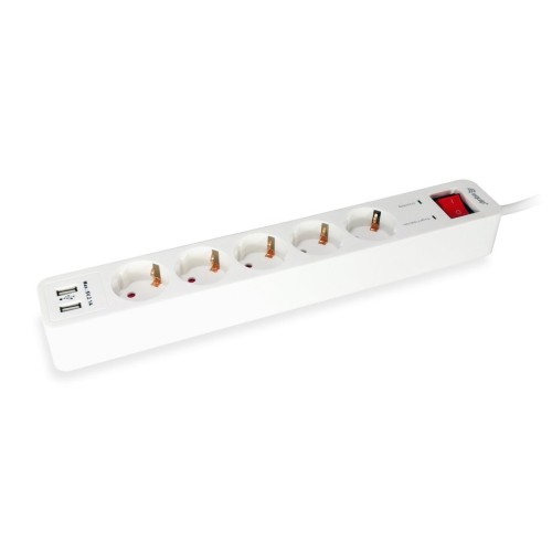 Equip regleta con 5 tomas cable de red de 1.5 metros  + 2 puertos usb y boton de apagado encendido