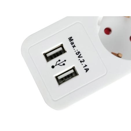 Equip regleta con 5 tomas cable de red de 1.5 metros  + 2 puertos usb y boton de apagado encendido
