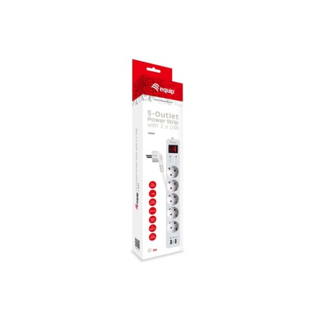 Equip regleta con 5 tomas cable de red de 1.5 metros  + 2 puertos usb y boton de apagado encendido