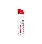 Equip regleta con 5 tomas cable de red de 1.5 metros  + 2 puertos usb y boton de apagado encendido