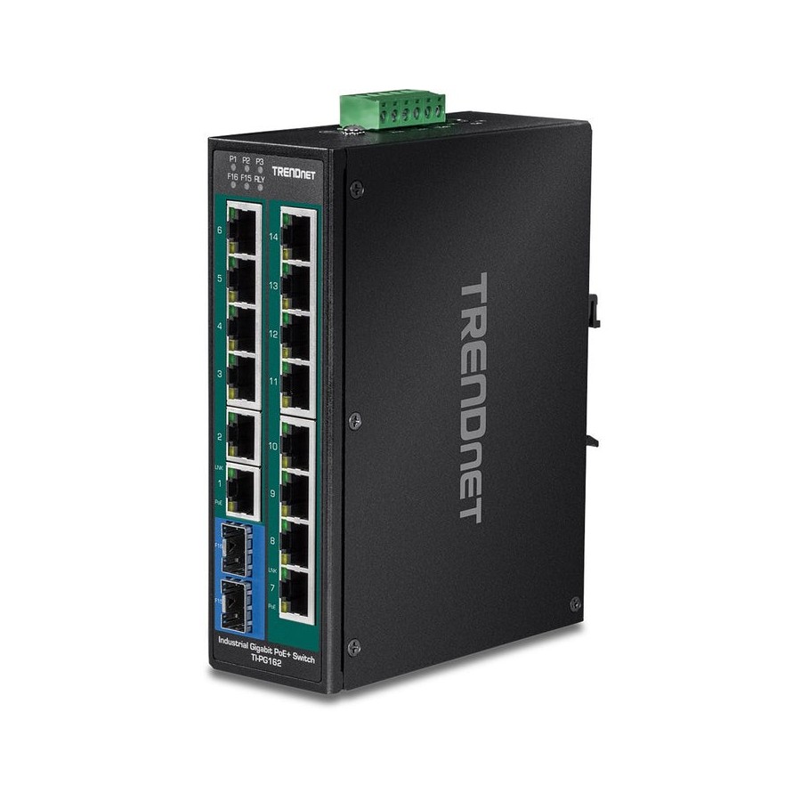Interruptor industrial trendnet 16port gbit poe + carril din metálico