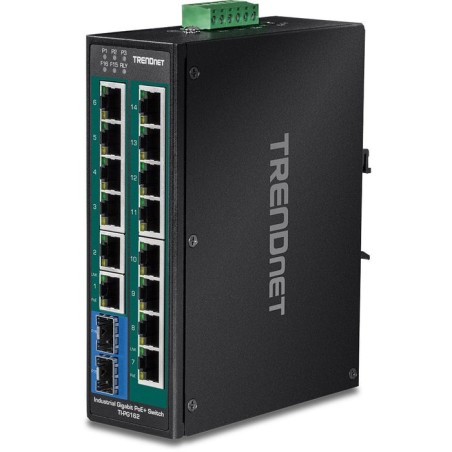 Interruptor industrial trendnet 16port gbit poe + carril din metálico