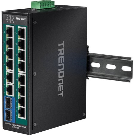 Interruptor industrial trendnet 16port gbit poe + carril din metálico