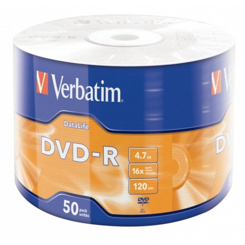Verbatim 43791 verbatim dvd-r data life 4.7gb 16x matt siver surface 50 pack