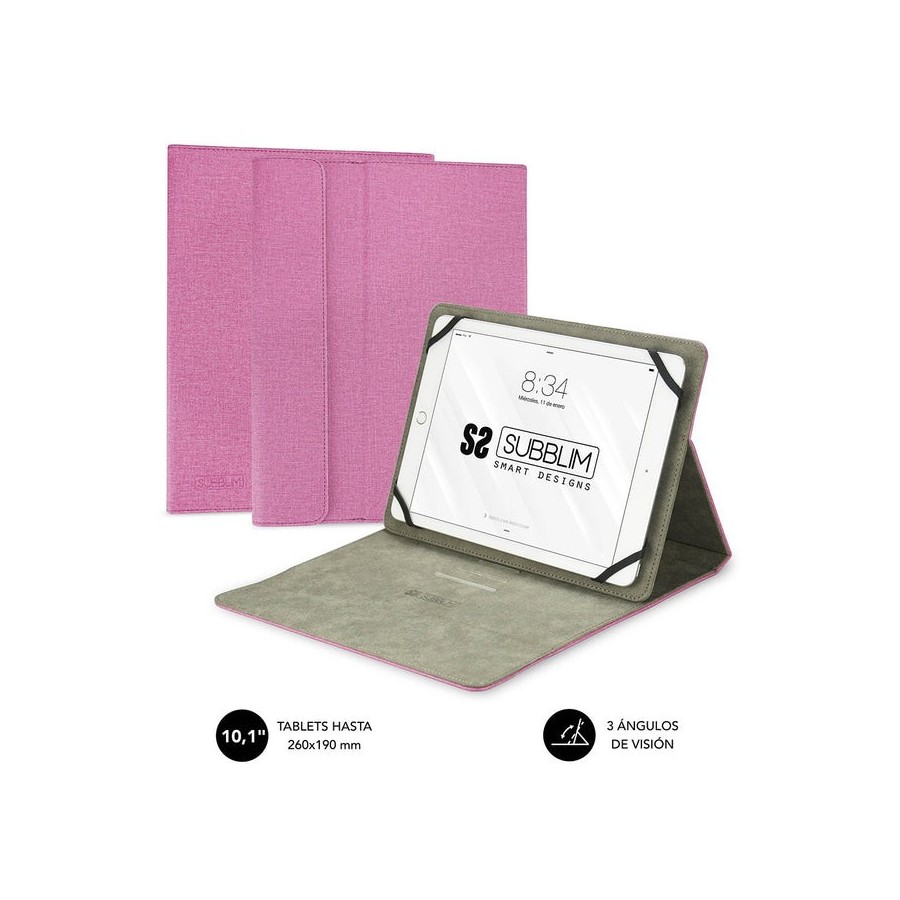 Funda universal subblim clever stand para tablet hasta 10.1'/25.6cm pink material exterior acabado cloth interior aterciopelado