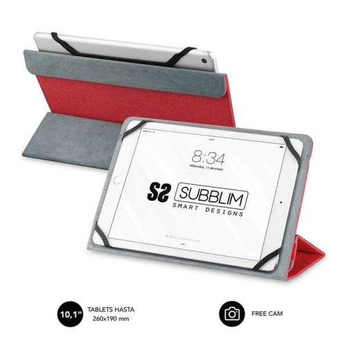 Funda universal subblim freecam para tablet hasta 10.1'/25.6cm red interior aterciopelado trasera plegable para usar cámara