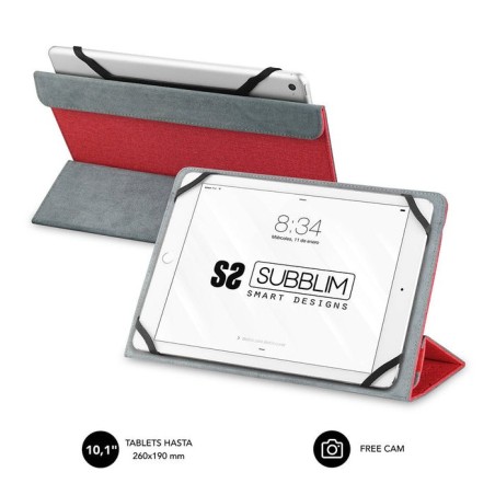 Funda universal subblim freecam para tablet hasta 10.1'/25.6cm red interior aterciopelado trasera plegable para usar cámara