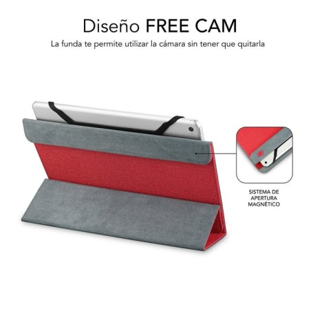 Funda universal subblim freecam para tablet hasta 10.1'/25.6cm red interior aterciopelado trasera plegable para usar cámara