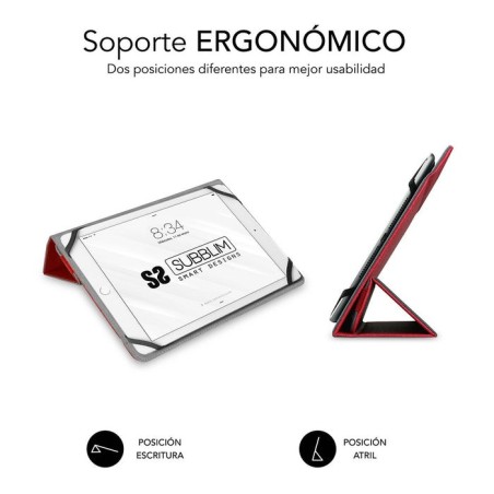 Funda universal subblim freecam para tablet hasta 10.1'/25.6cm red interior aterciopelado trasera plegable para usar cámara