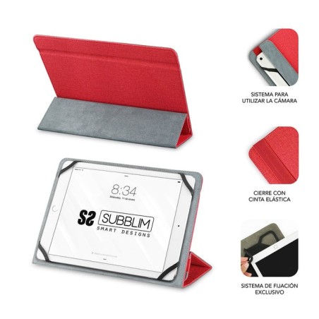 Funda universal subblim freecam para tablet hasta 10.1'/25.6cm red interior aterciopelado trasera plegable para usar cámara