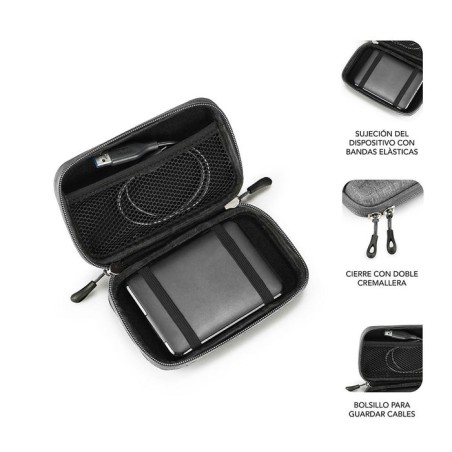 Funda subblim hdd business grey para disco de 2.5'/6.35cm exterior rígido interior acolchado bandas elásticas