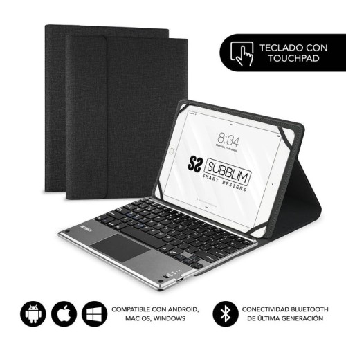 Funda con teclado subblim keytab pro bluetooth touchpad para tablets de 10.1'-10.8' negra