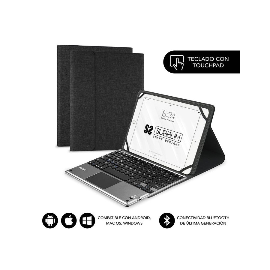 Funda con teclado subblim keytab pro bluetooth touchpad para tablets de 10.1'-10.8' negra