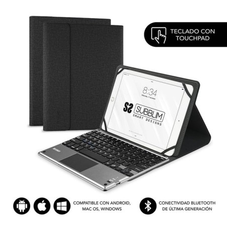 Funda con teclado subblim keytab pro bluetooth touchpad para tablets de 10.1'-10.8' negra