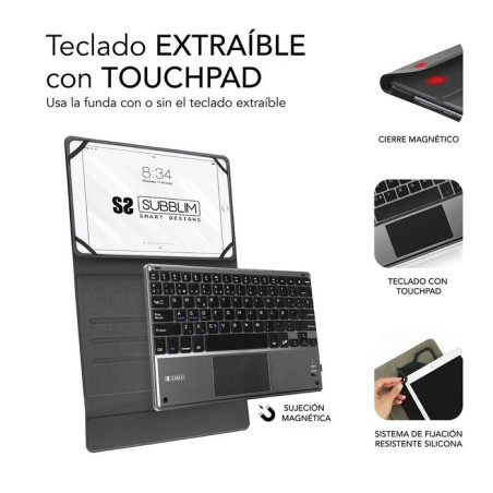 Funda con teclado subblim keytab pro bluetooth touchpad para tablets de 10.1'-10.8' negra