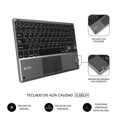 Funda con teclado subblim keytab pro bluetooth touchpad para tablets de 10.1'-10.8' negra