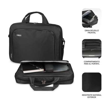 Maletín subblim oxford black para portátiles hasta 11'-12.5'/ 27.9-31.7 cm interior acolchado bolsillo exterior correa de hombro