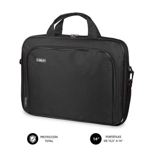 Maletín subblim oxford black para portátiles hasta 13.3'-14'/ 33.7-35.5cm interior acolchado bolsillo exterior correa de hombro
