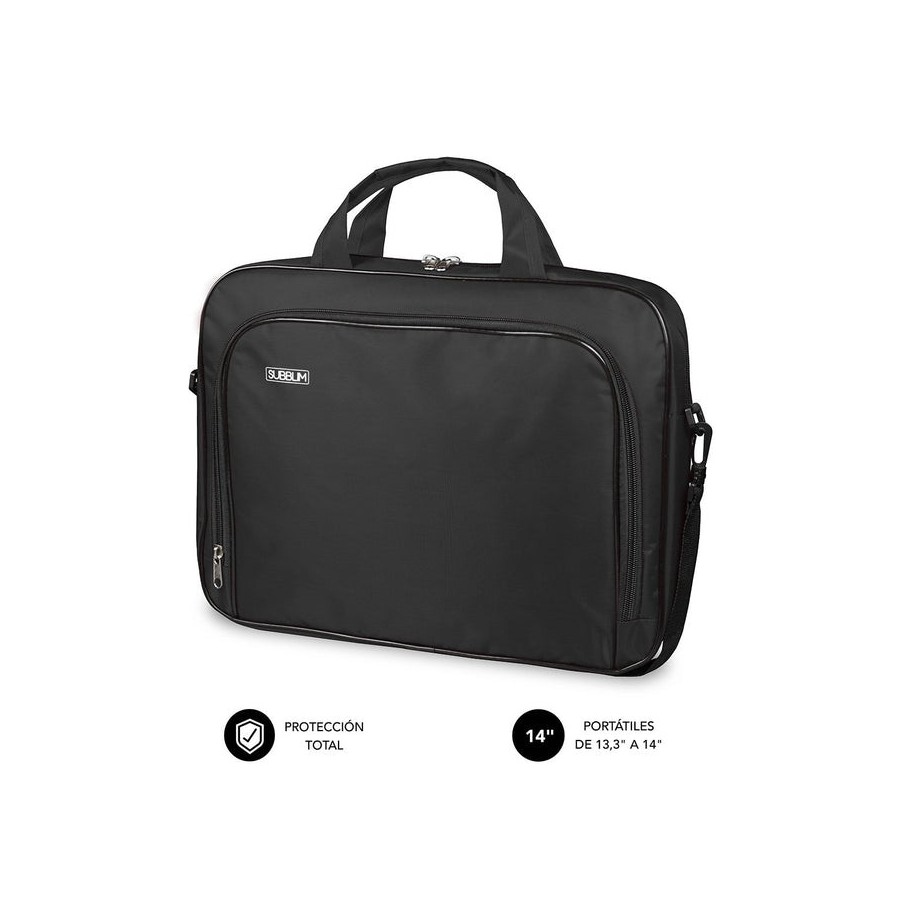 Maletín subblim oxford black para portátiles hasta 13.3'-14'/ 33.7-35.5cm interior acolchado bolsillo exterior correa de hombro