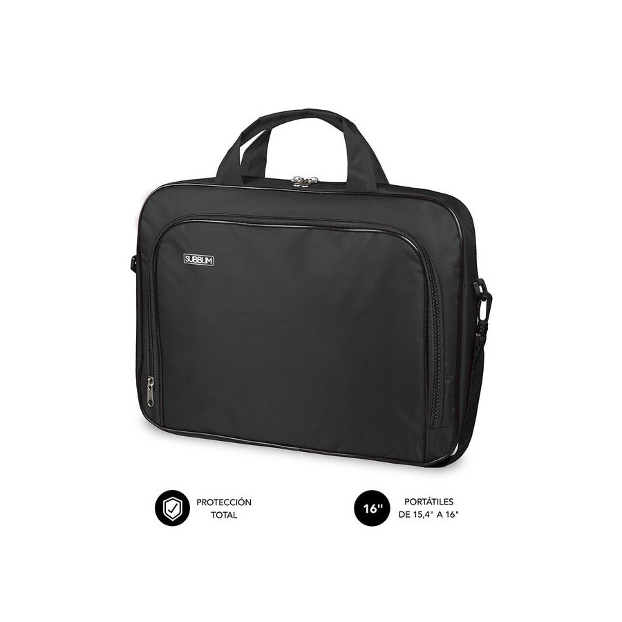 Maletín subblim oxford black para portátiles hasta 15.4'-16'/39.1-40.64cm interior acolchado bolsillo exterior correa de hombro
