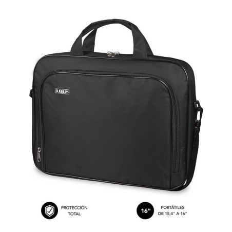 Maletín subblim oxford black para portátiles hasta 15.4'-16'/39.1-40.64cm interior acolchado bolsillo exterior correa de hombro