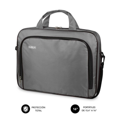 Maletín subblim oxford grey para portátiles hasta 15.4'-16'/39.1-40.64cm interior acolchado bolsillo exterior correa de hombro