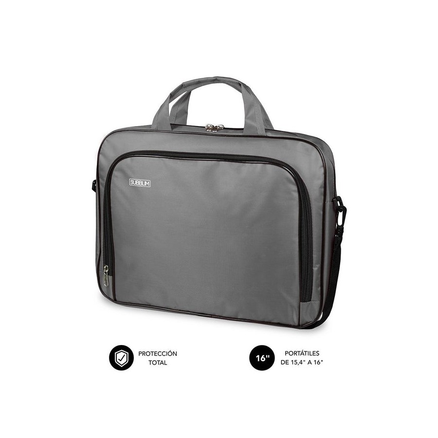 Maletín subblim oxford grey para portátiles hasta 15.4'-16'/39.1-40.64cm interior acolchado bolsillo exterior correa de hombro