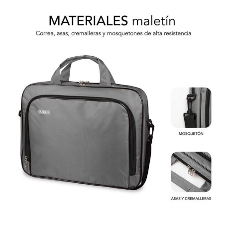 Maletín subblim oxford grey para portátiles hasta 15.4'-16'/39.1-40.64cm interior acolchado bolsillo exterior correa de hombro